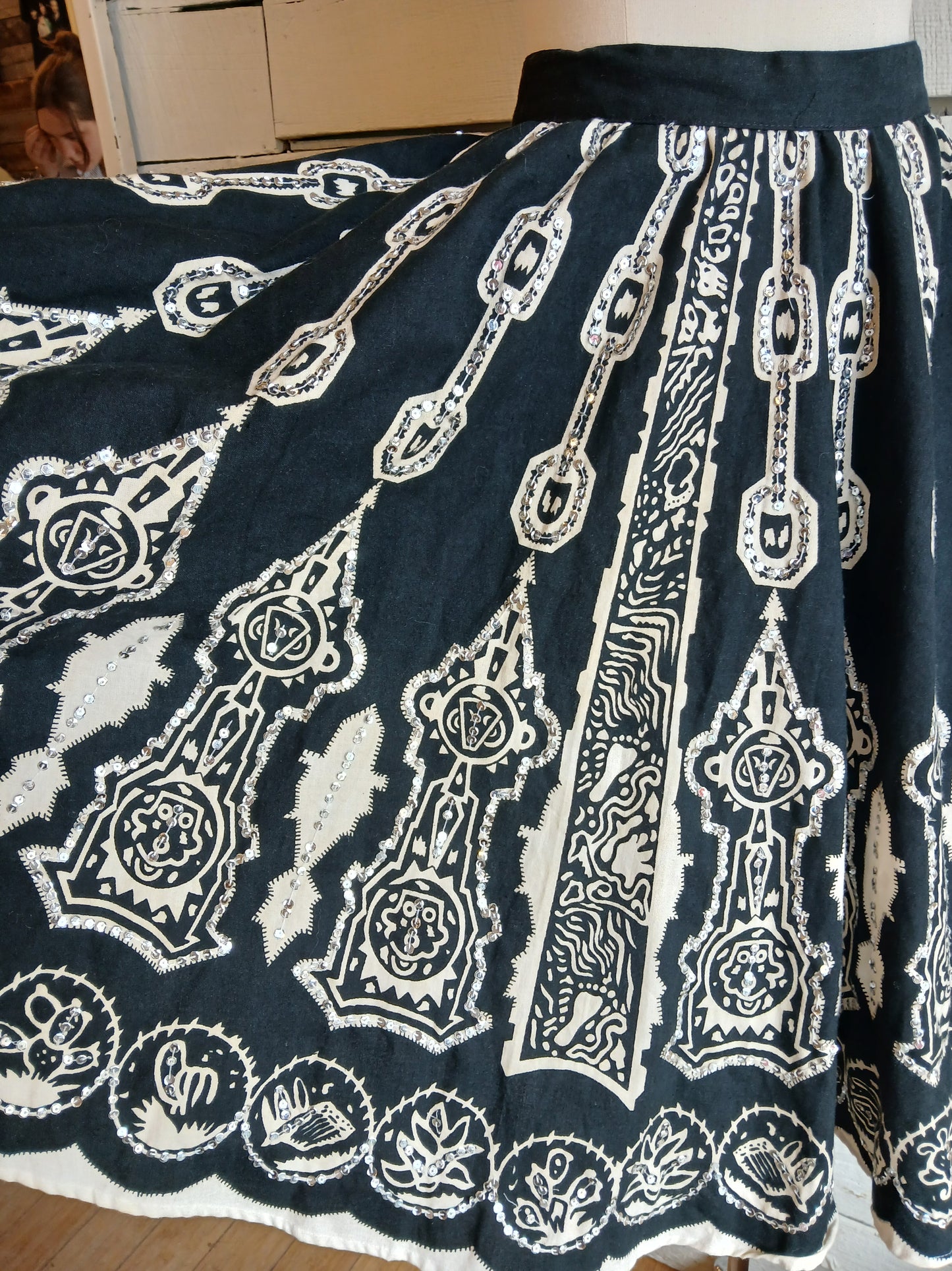 1950s Black and White Sequined Skirt