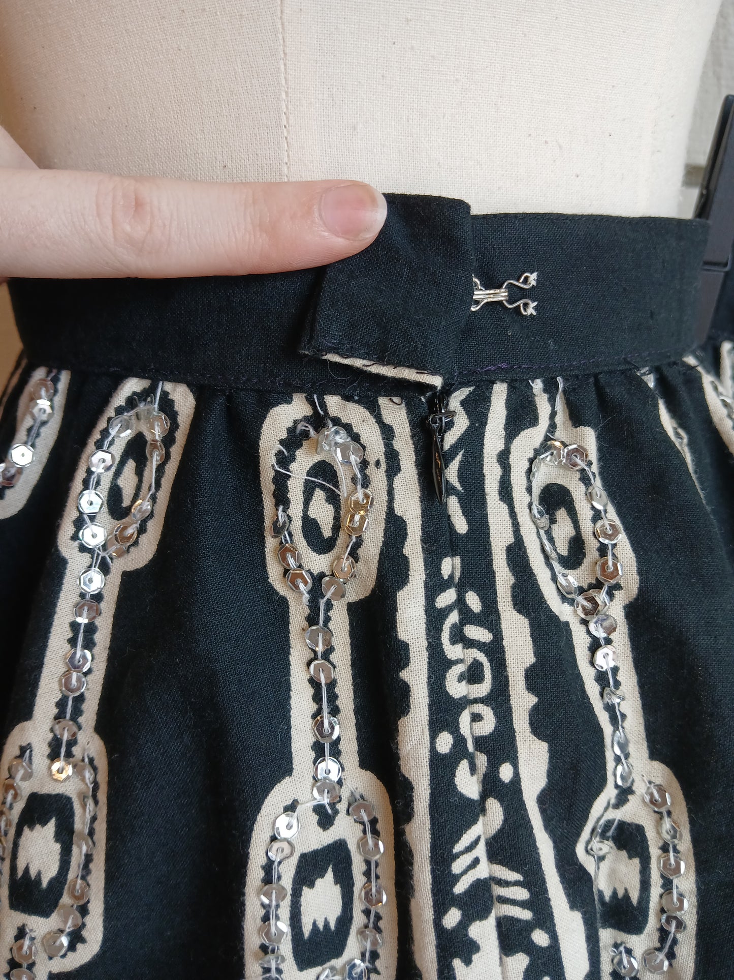 1950s Black and White Sequined Skirt