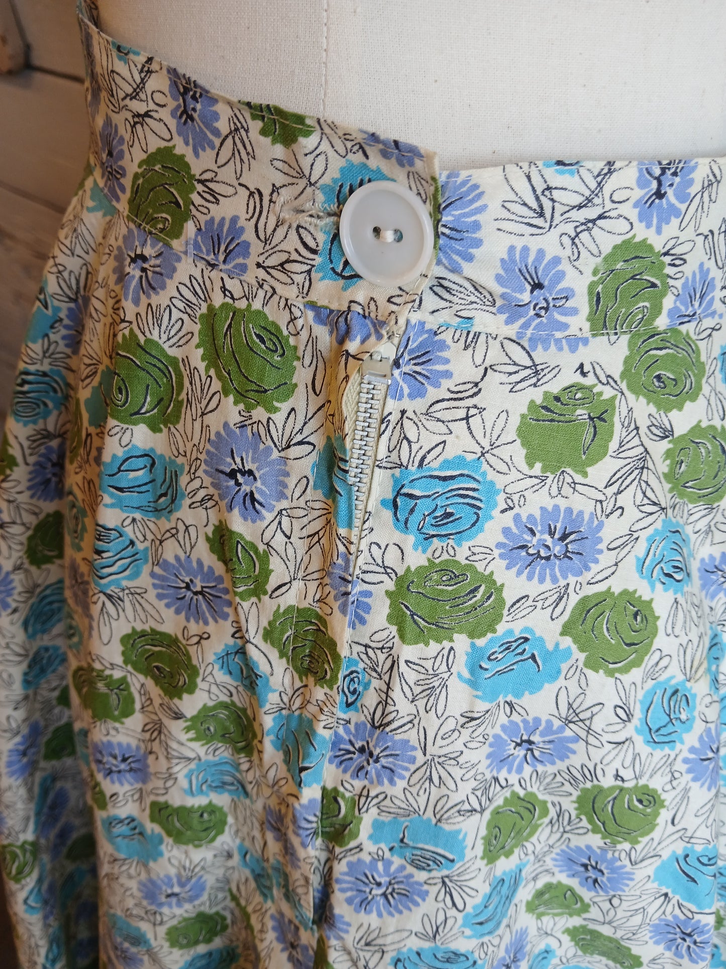 1950s Blue Floral Circle Skirt