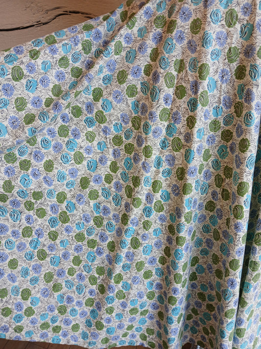1950s Blue Floral Circle Skirt