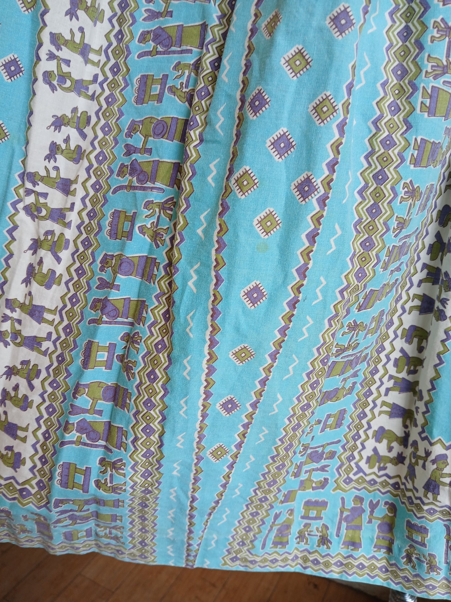1950s Teal Aztec print skirt