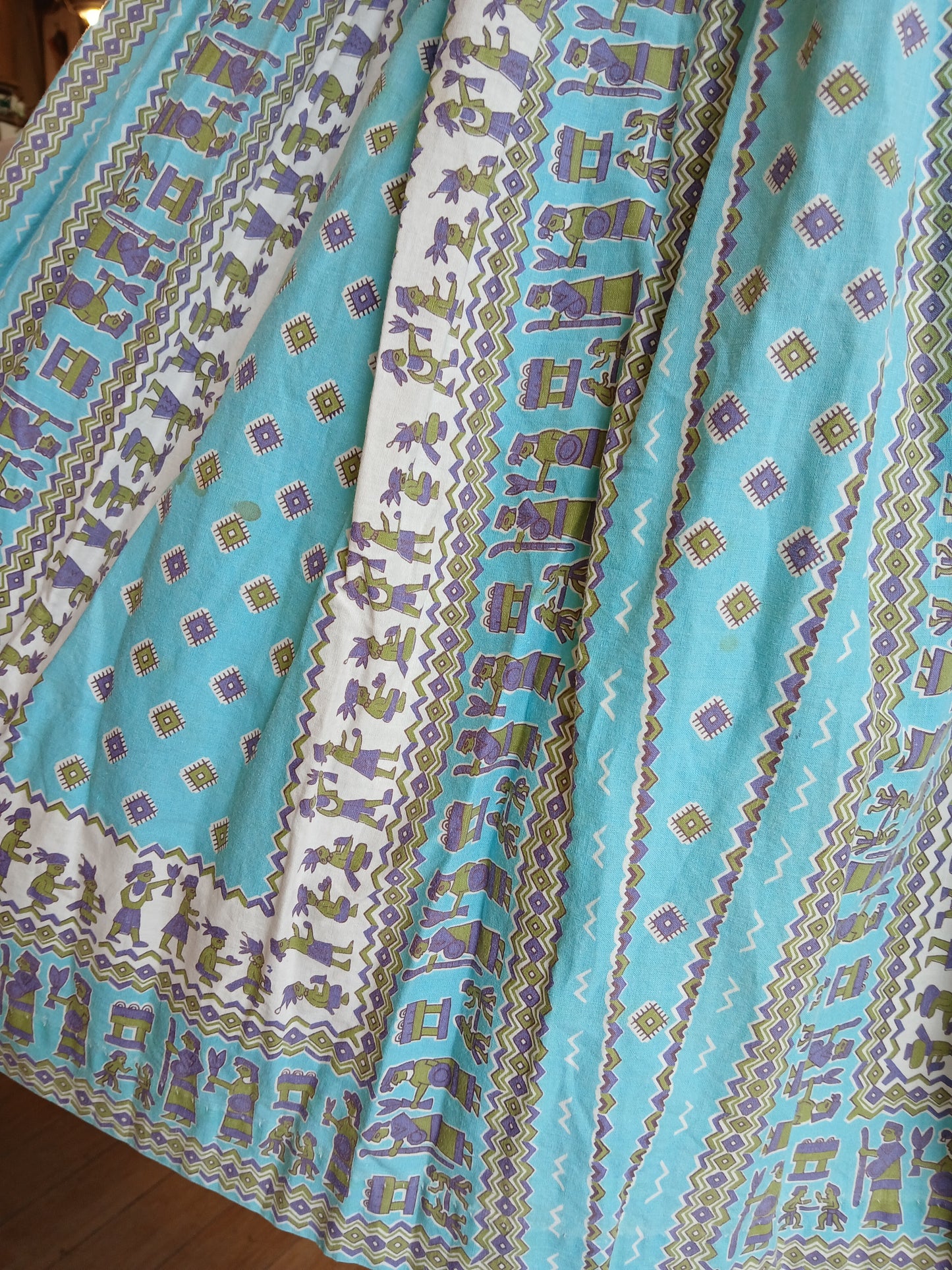 1950s Teal Aztec print skirt