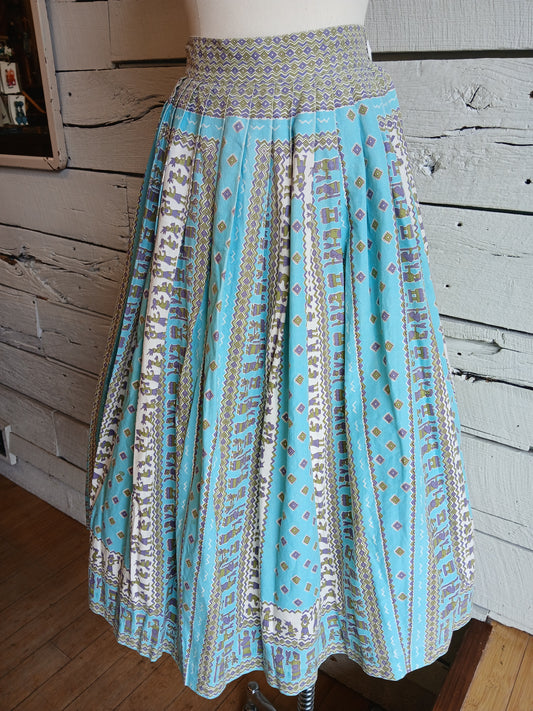 1950s Teal Aztec print skirt