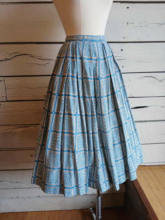 1950s Blue Geometric Print Skirt