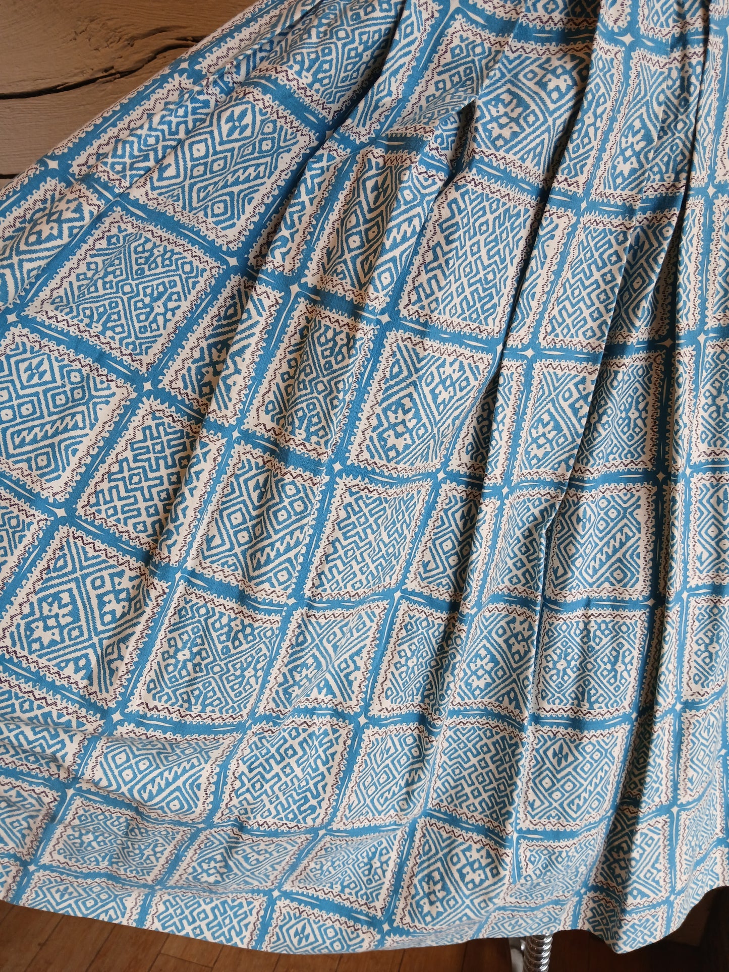 1950s Blue Geometric Print Skirt