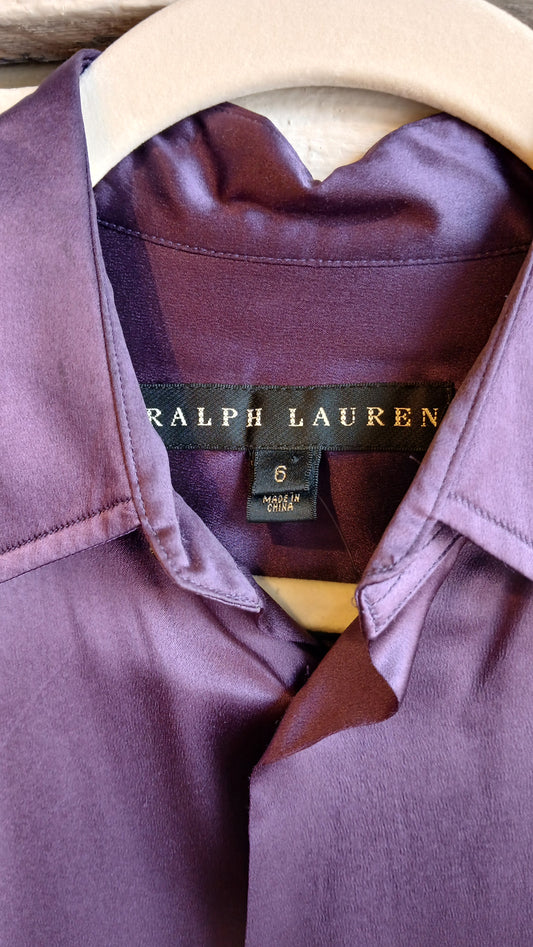 1990s Purple Silk French Cuff Ralph Lauren Blouse