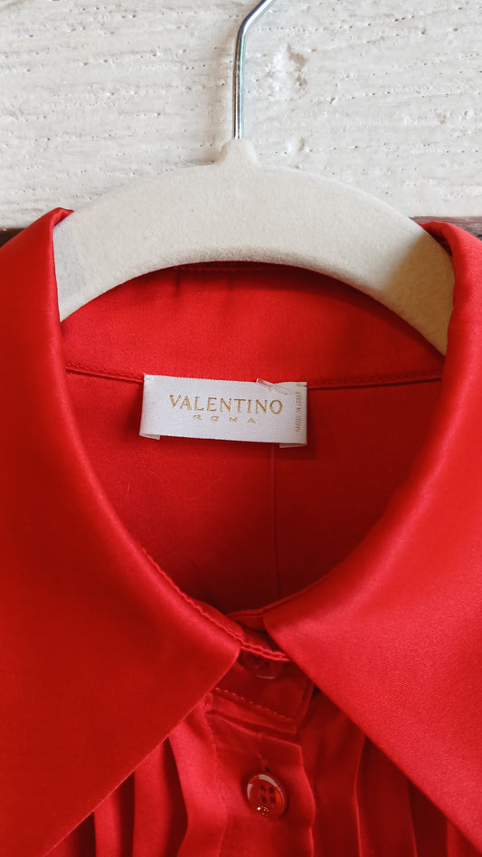 1990s Red Pleated Valentino Tuxedo Blouse