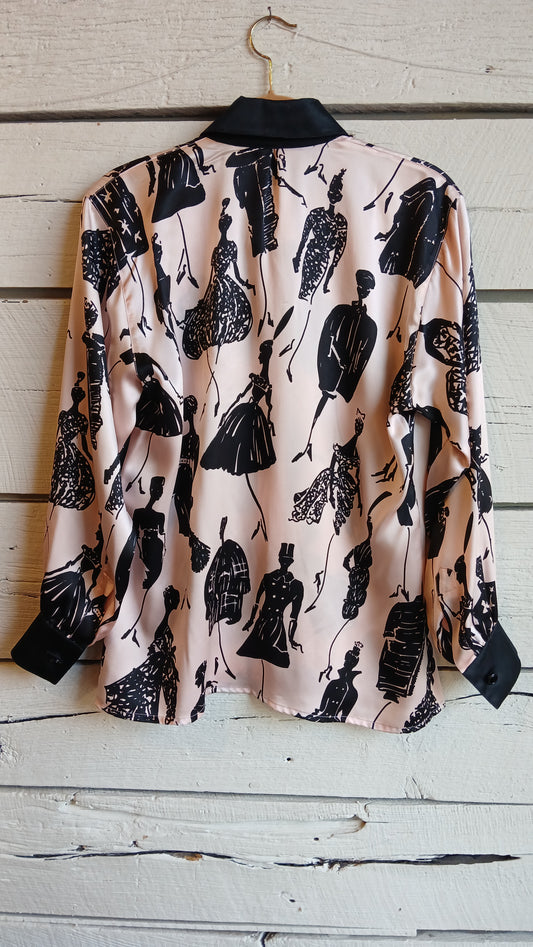 1980s Pink Femme Print Escada Blouse
