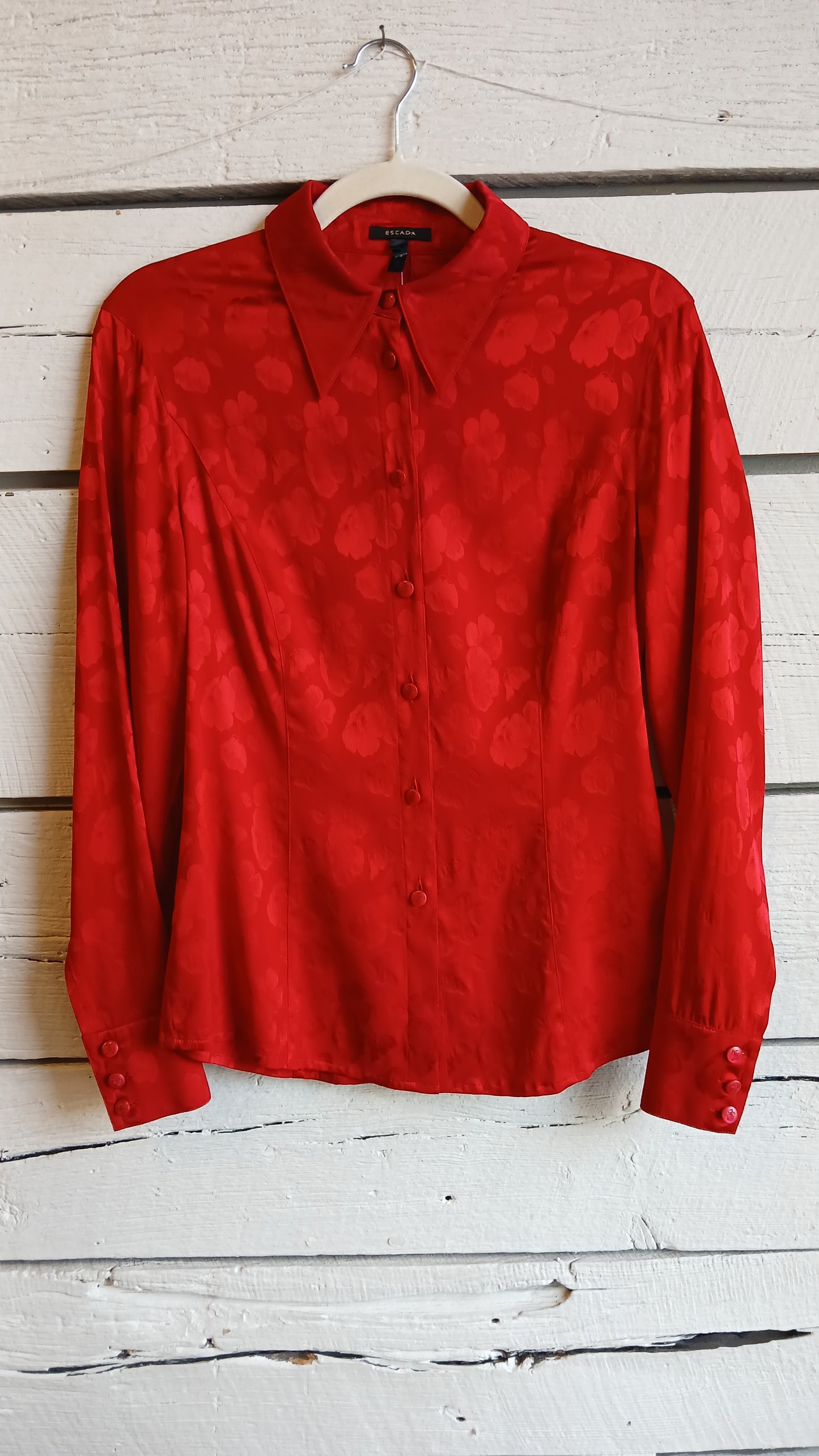 Y2k Red Embossed Floral Escada Blouse