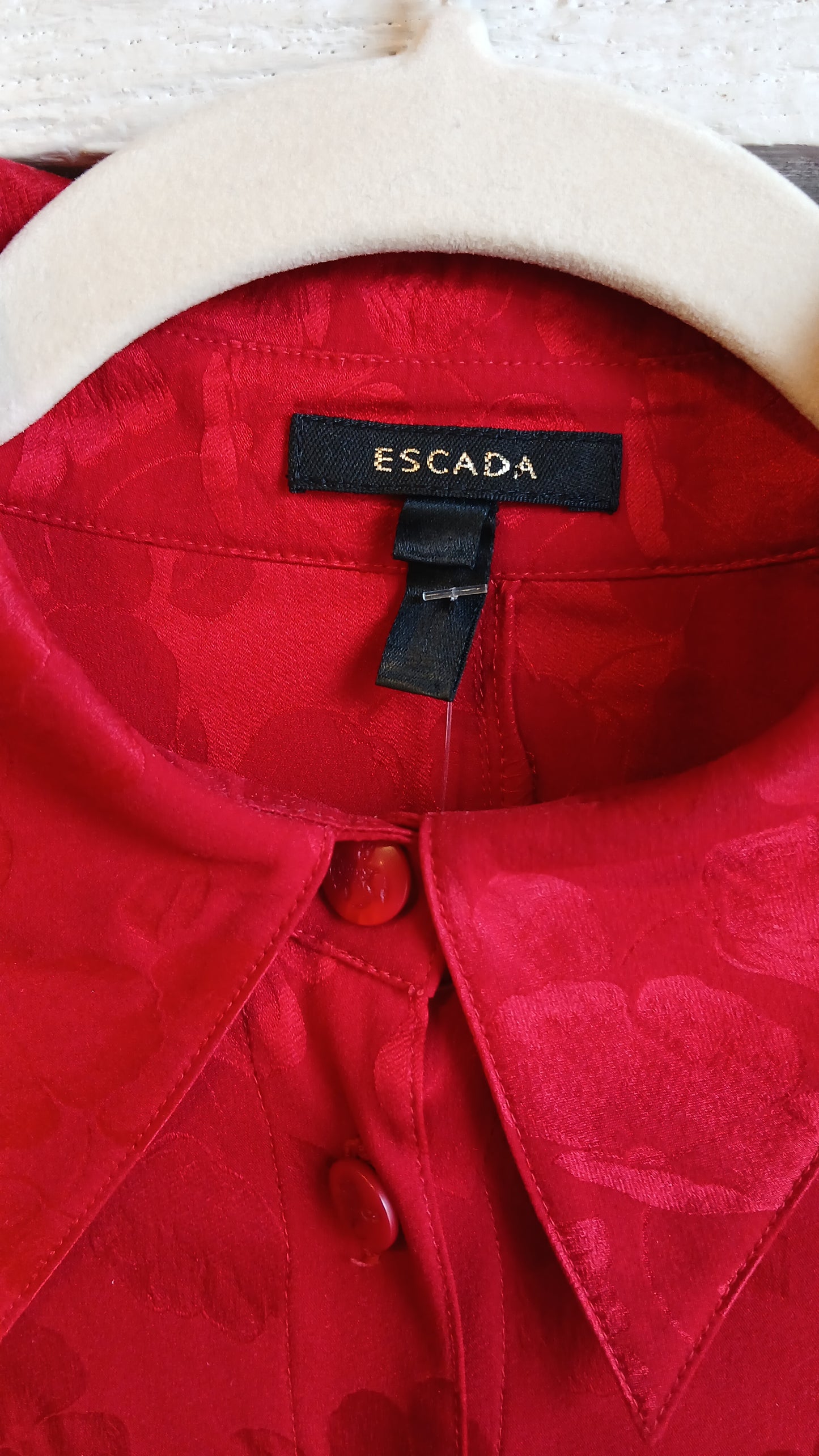 Y2k Red Embossed Floral Escada Blouse