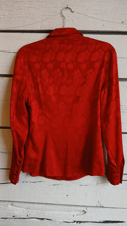 Y2k Red Embossed Floral Escada Blouse
