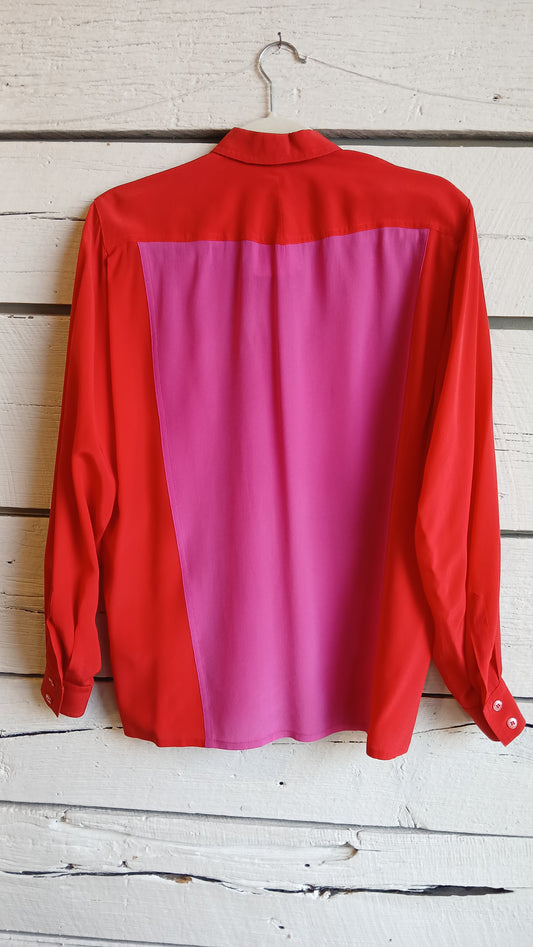 1980s Red and Pink Colorblock Escada Blouse