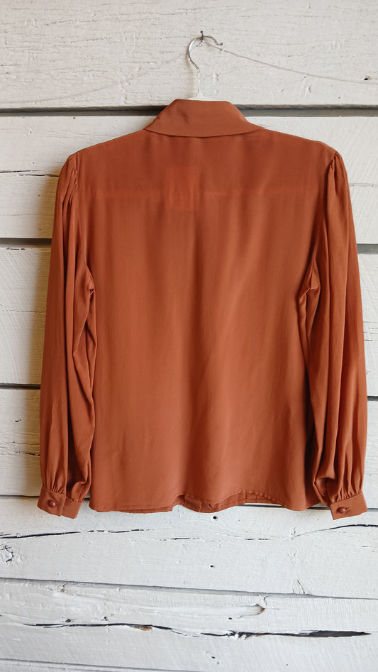 Orange Pleated Pussy Bow Valentino Blouse