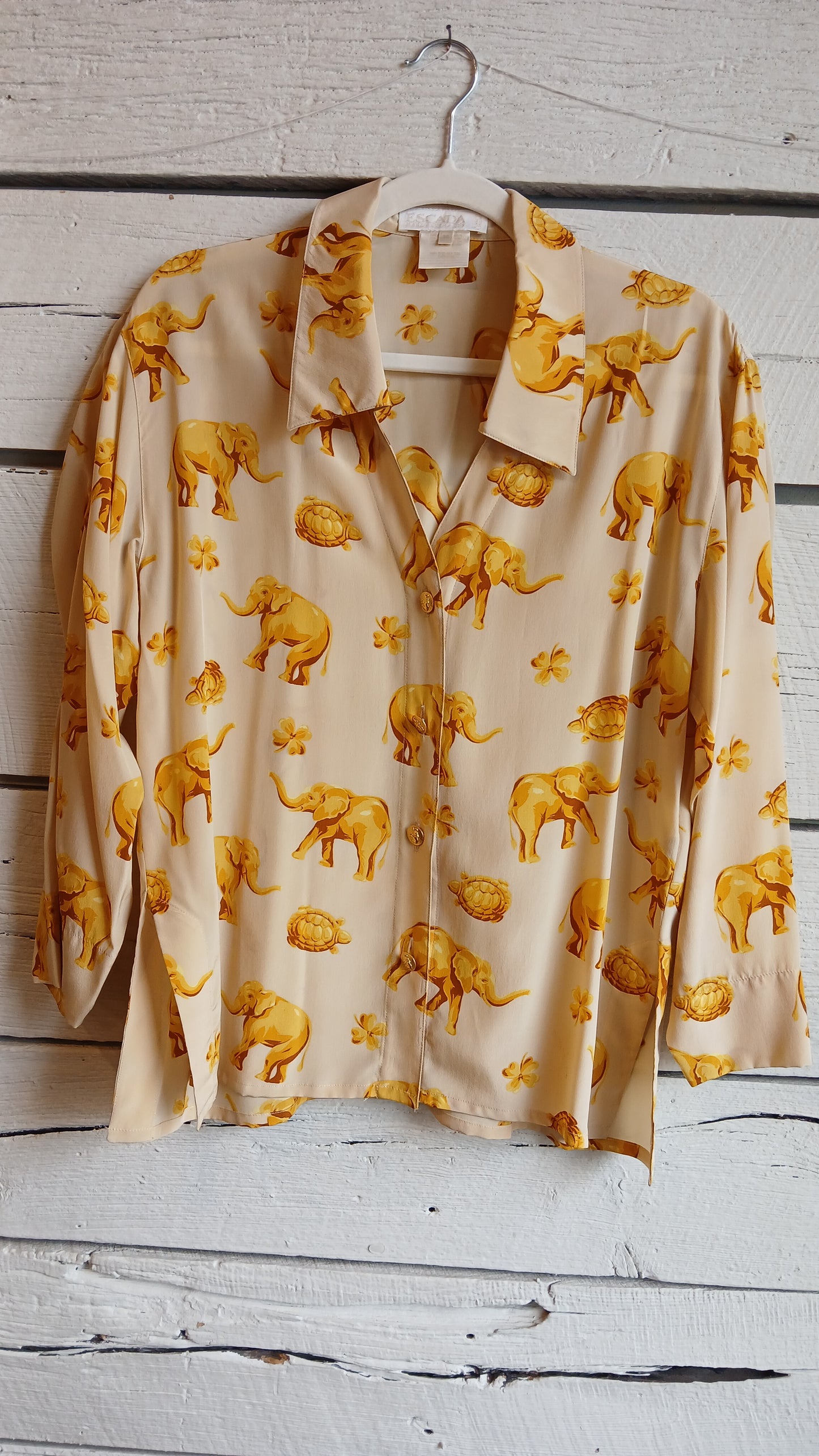 1990s Gold Elephant Print Escada Blouse