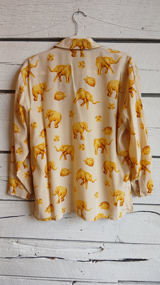 1990s Gold Elephant Print Escada Blouse