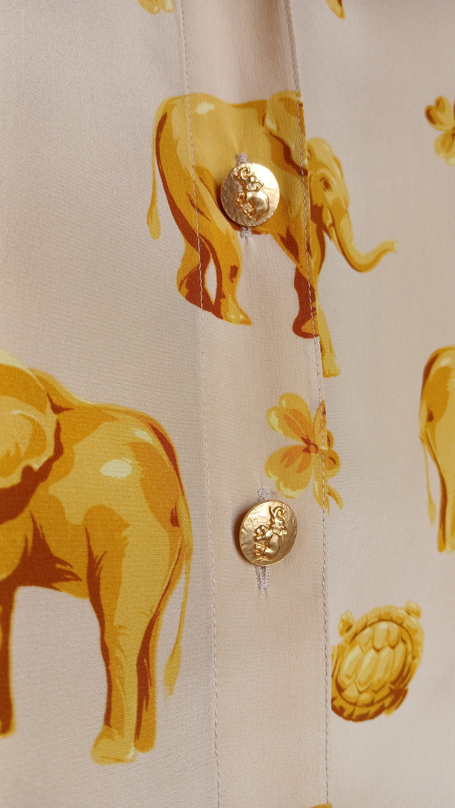 1990s Gold Elephant Print Escada Blouse