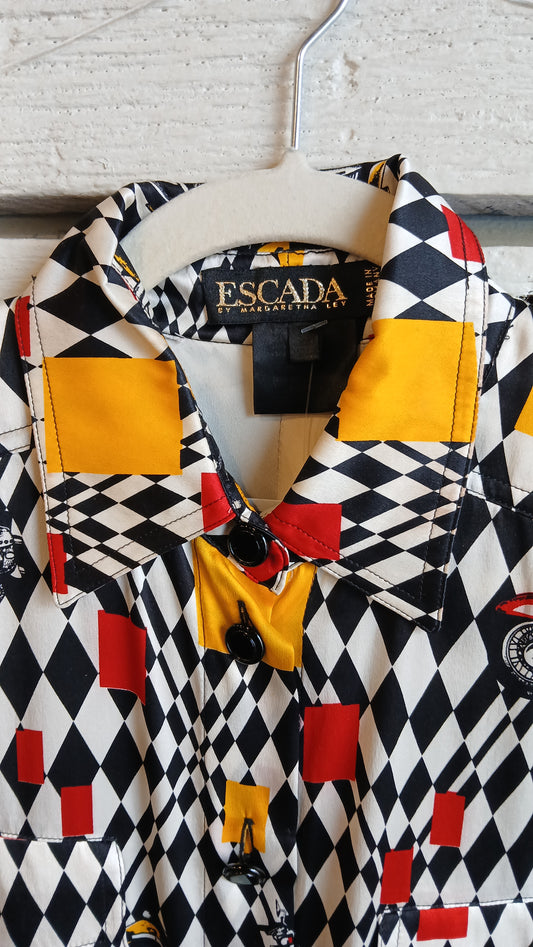 1980s Optical Illusion Motorcycle Print Escada Blouse