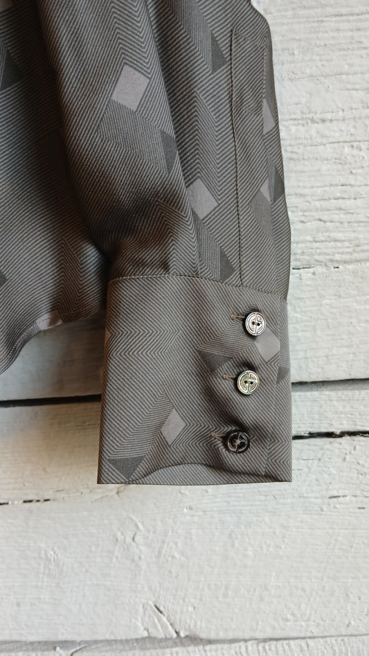1980s Armani Geometric Gray Silk Blouse