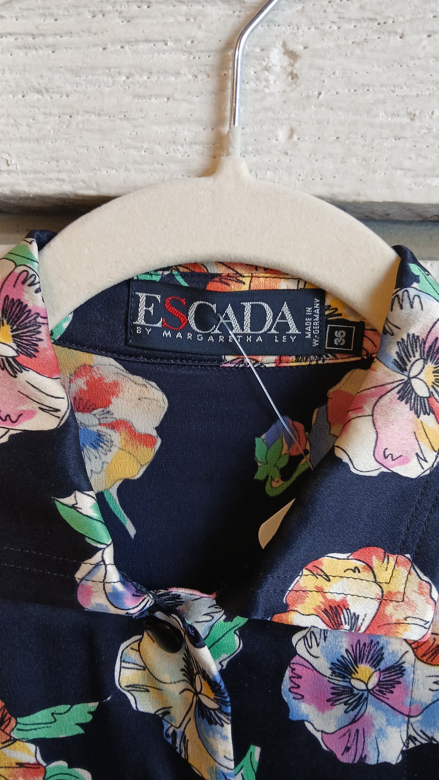 1980s Black Floral Print Escada Blouse