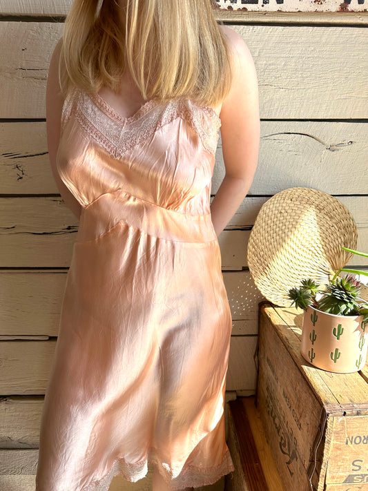 1940s peach satin-rayon blend slip