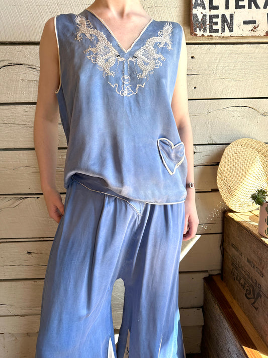 1920s/1930s dragon embroidered silk pajamas