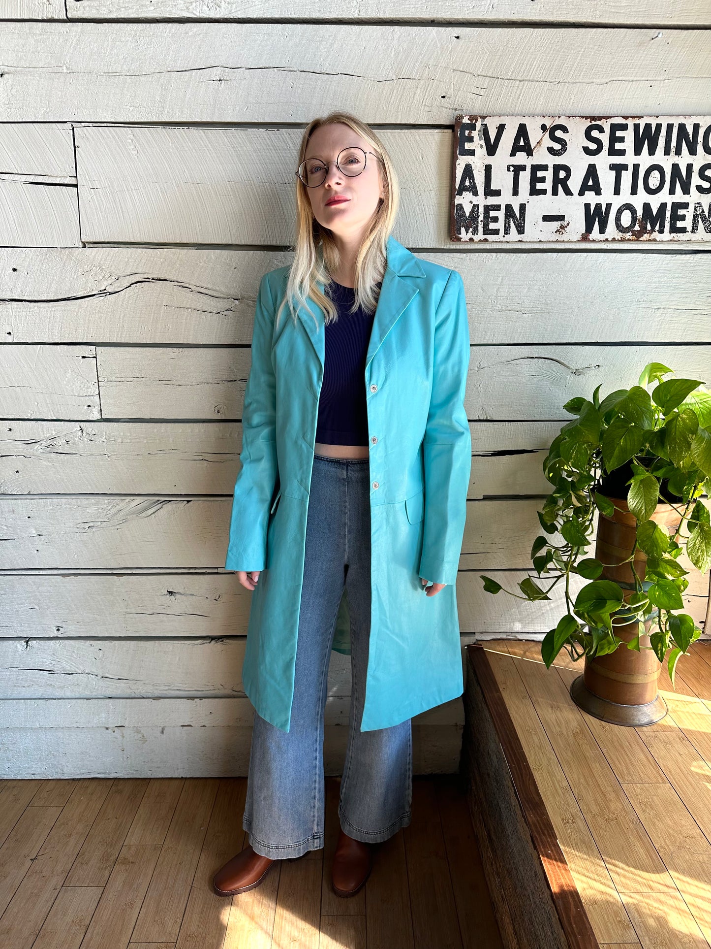 1990s/2000s Emporio Armani baby blue leather jacket