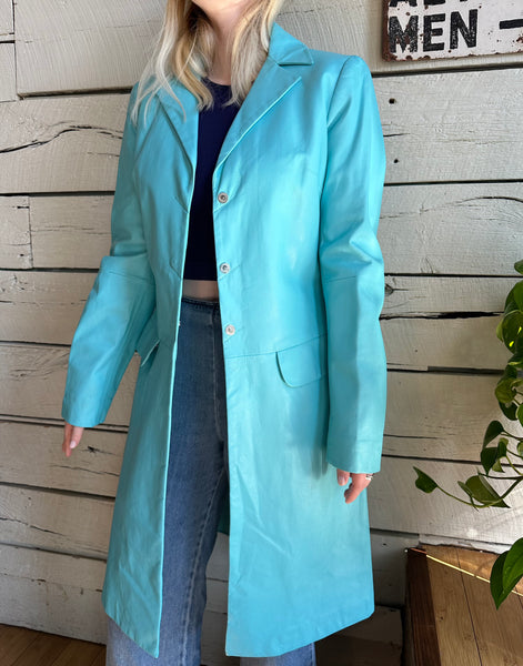 1990s/2000s Emporio Armani baby blue leather jacket