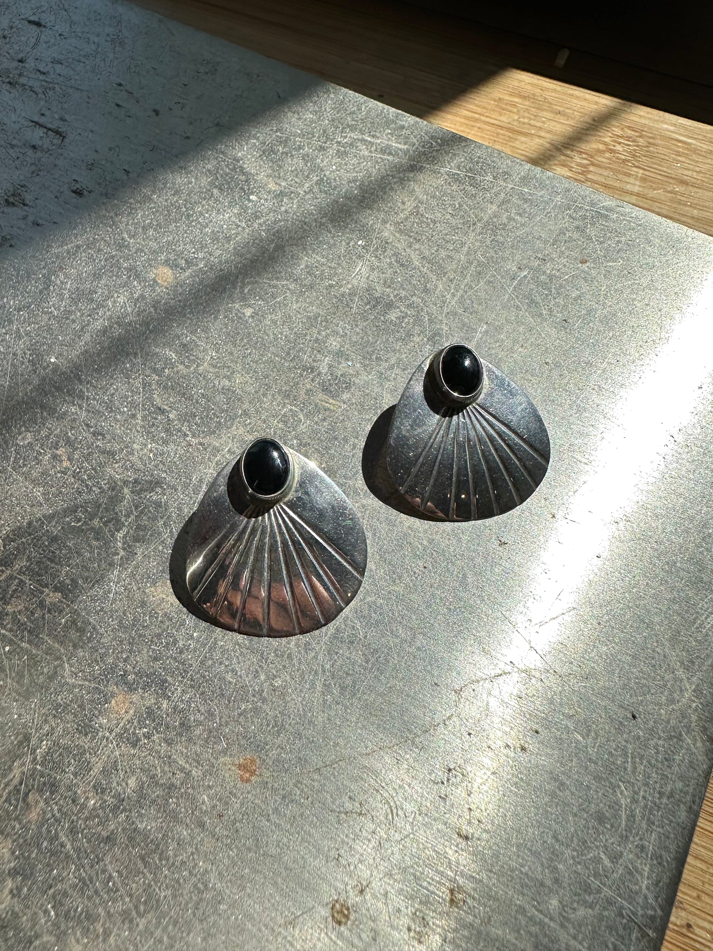 Vintage sterling silver and onyx earrings
