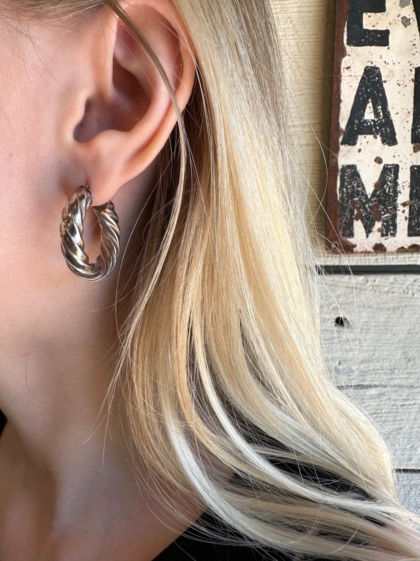 Vintage sterling silver braided hoops