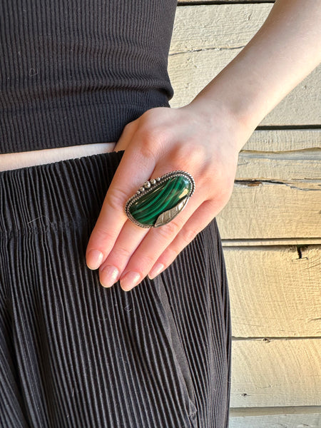 Vintage sterling silver and malachite ring