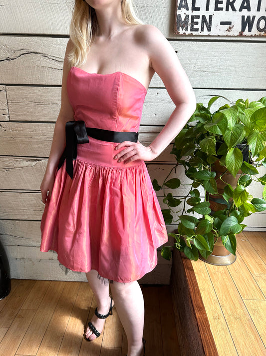 1980s Gunne Sax pink strapless party dress