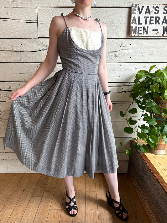 1950s/1960s Elinor Gay black and white gingham dress
