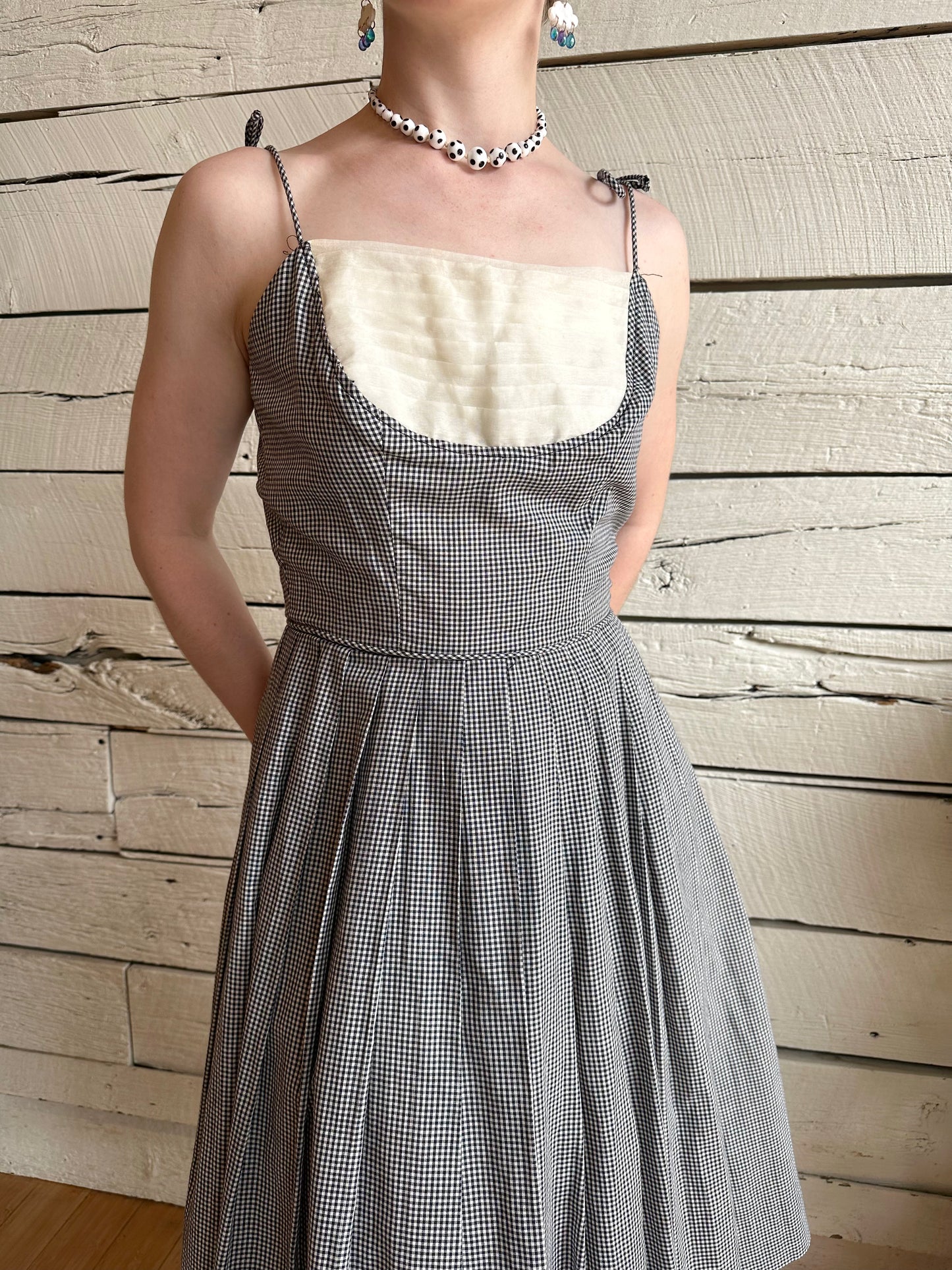 1950s/1960s Elinor Gay black and white gingham dress