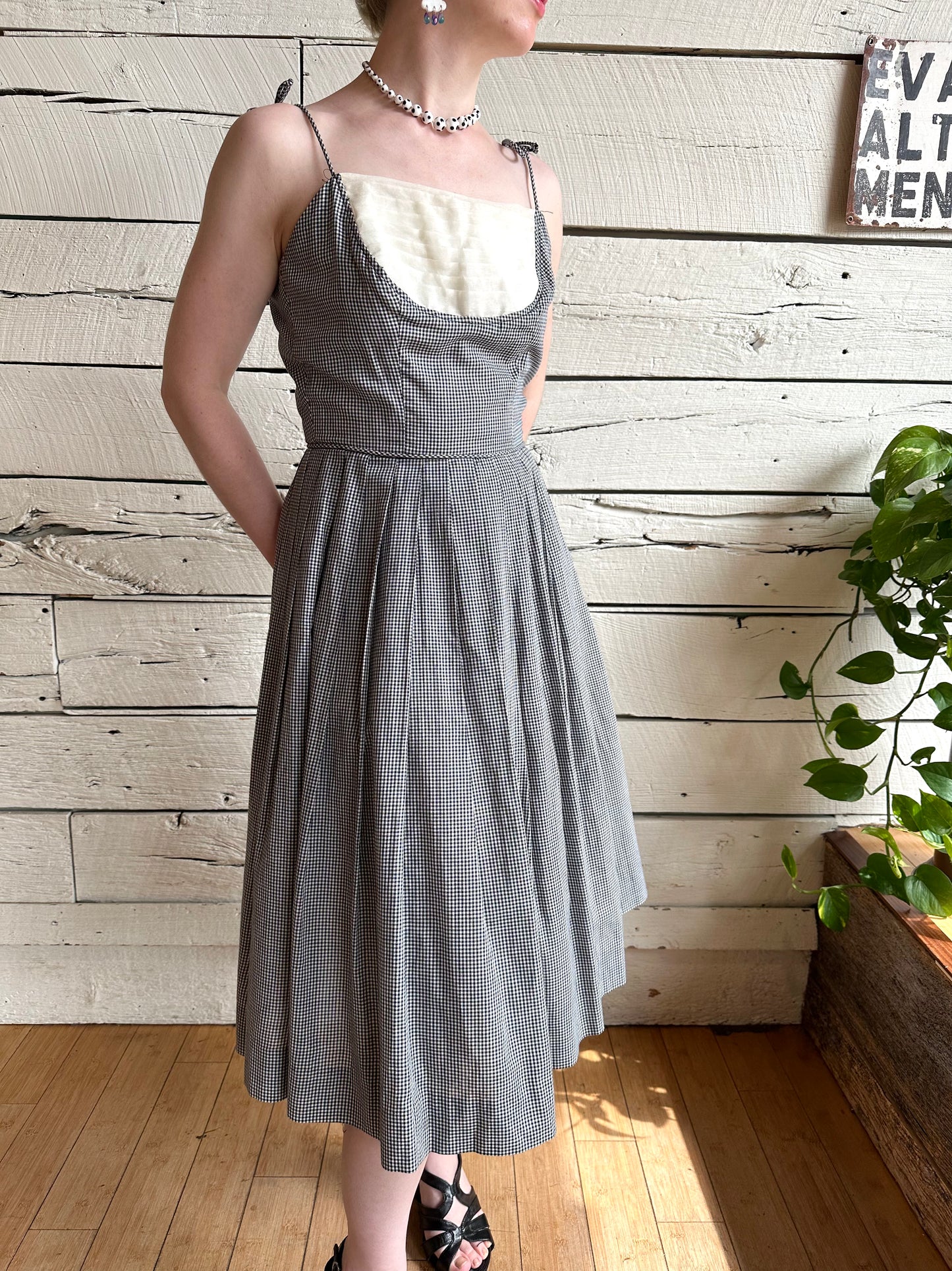 1950s/1960s Elinor Gay black and white gingham dress