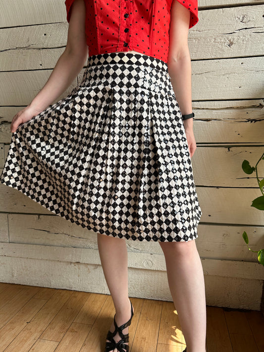 1980s diamond sequined black and white skirt