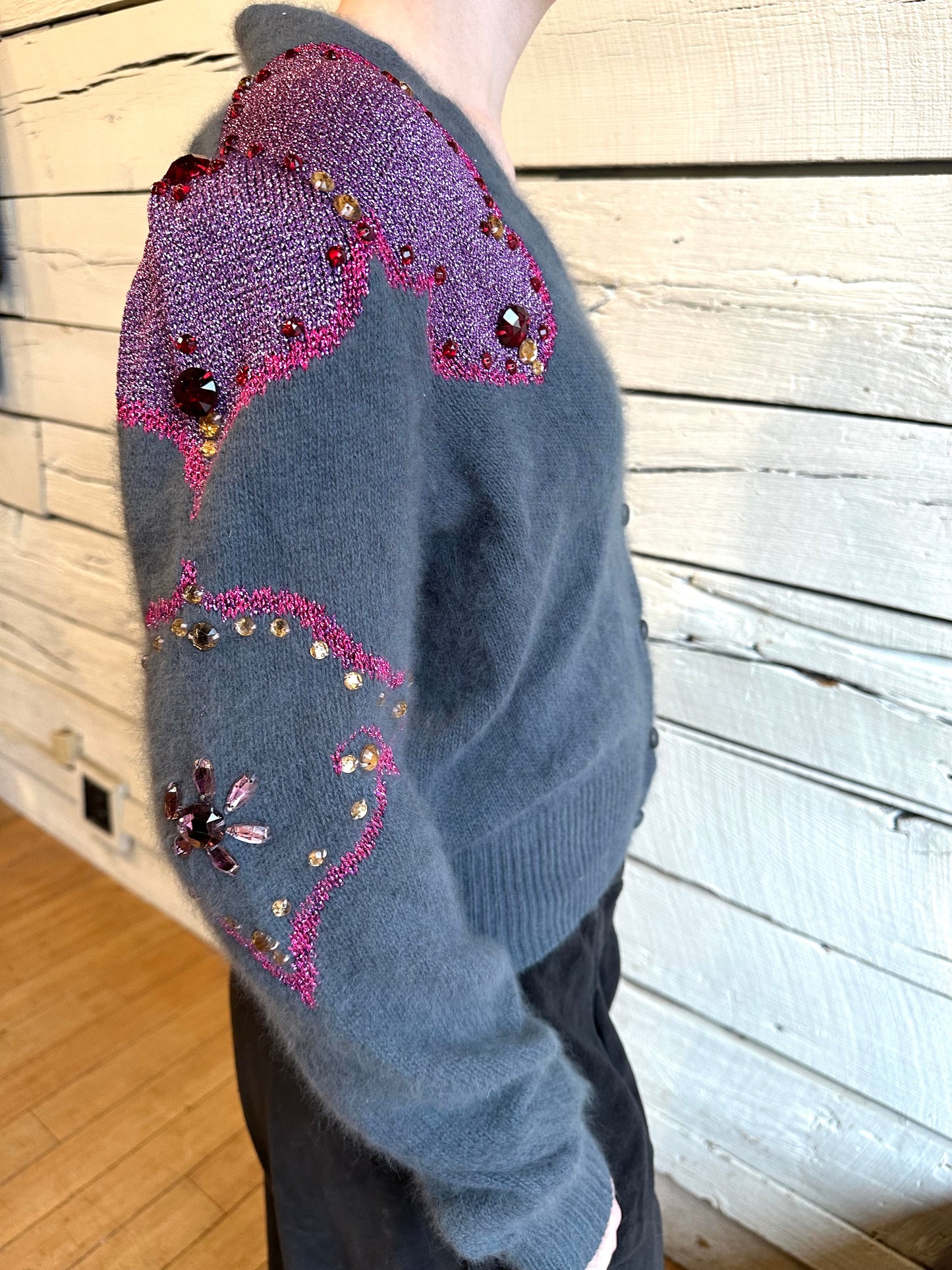 1980s Krizia gray and bedazzled cardiagn