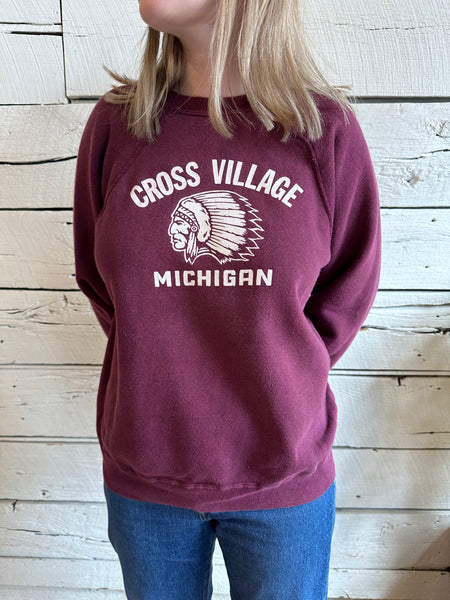 1980s Cross Village Michigan maroon sweatshirt