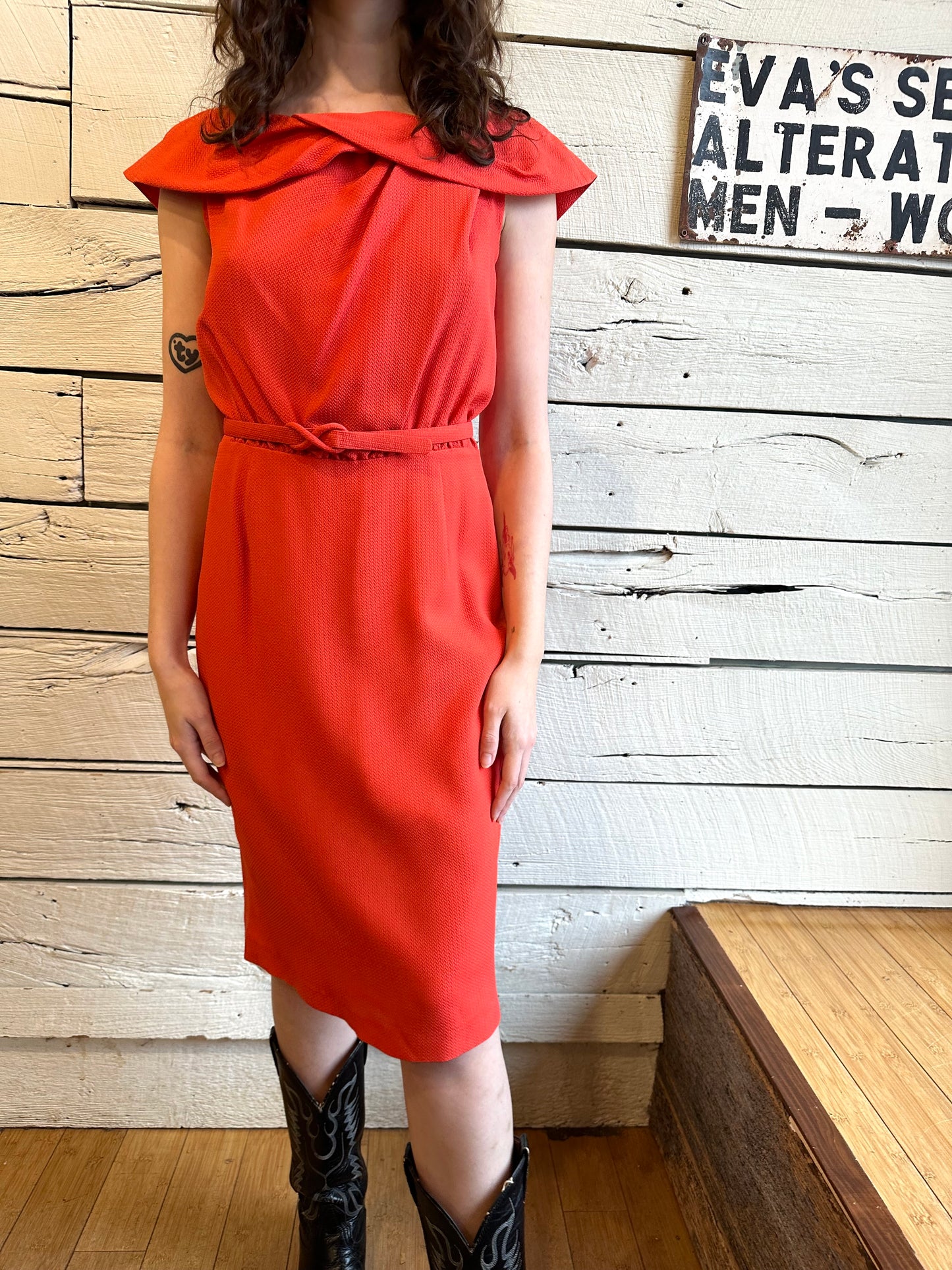 Contemporary Escada red belted dress