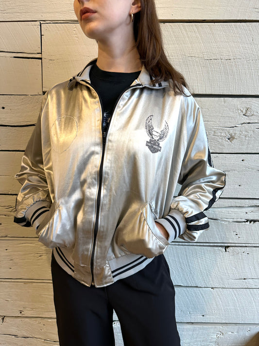 1970s AMF Harley Davidson satin bomber jacket