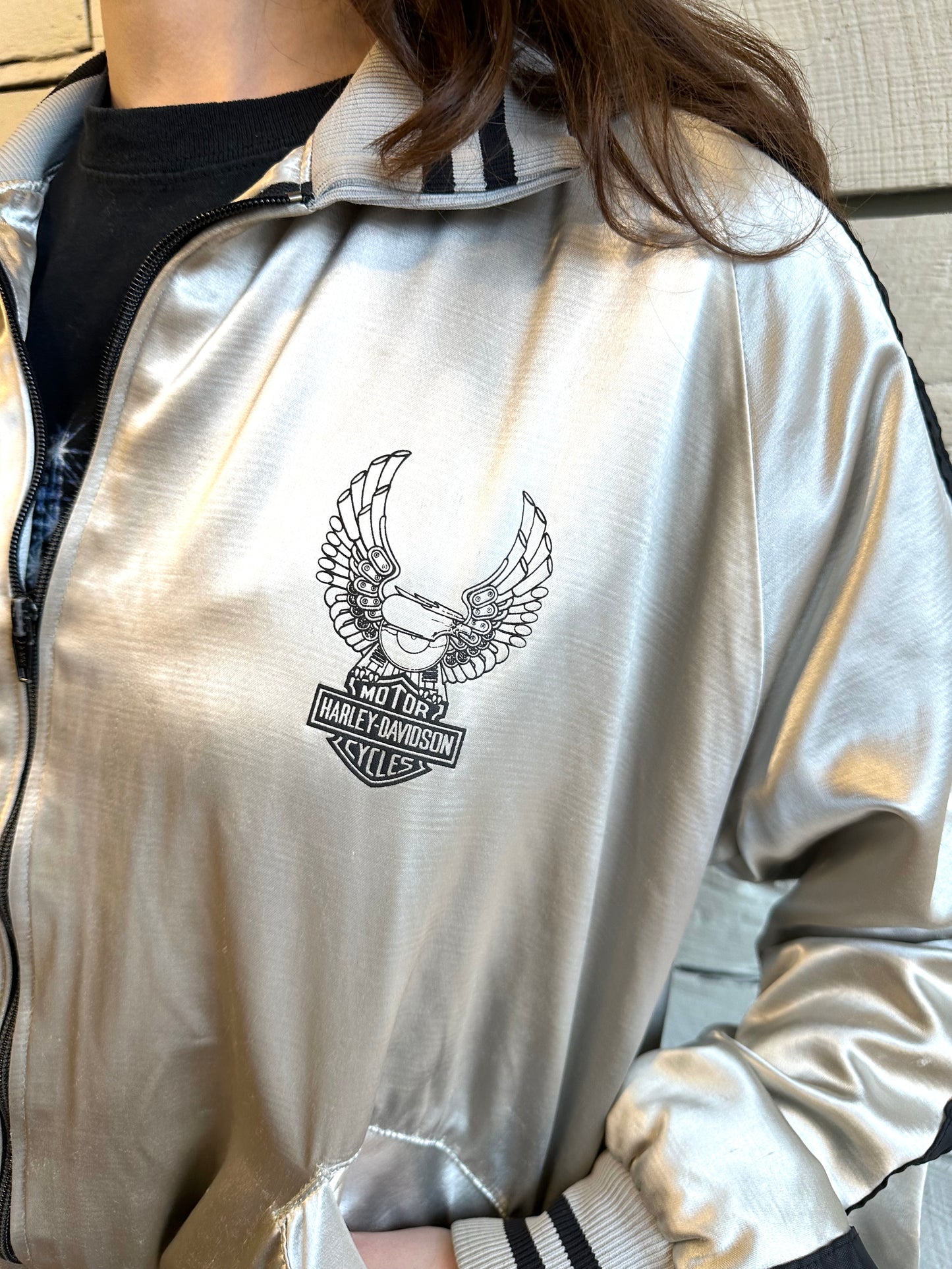 1970s AMF Harley Davidson satin bomber jacket