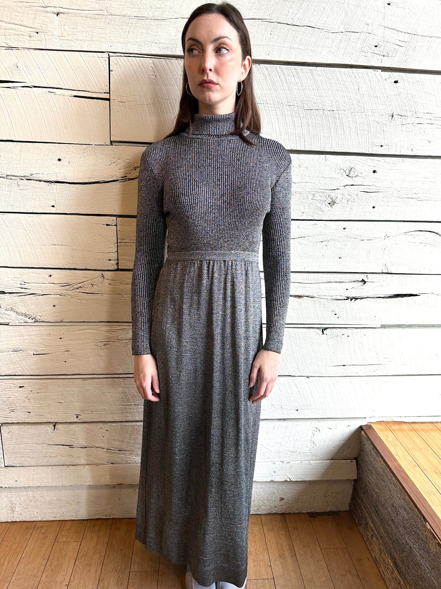 1970s silver metallic party dress