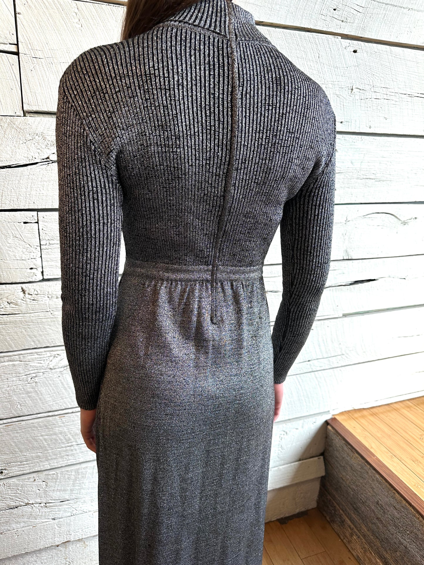 1970s silver metallic party dress