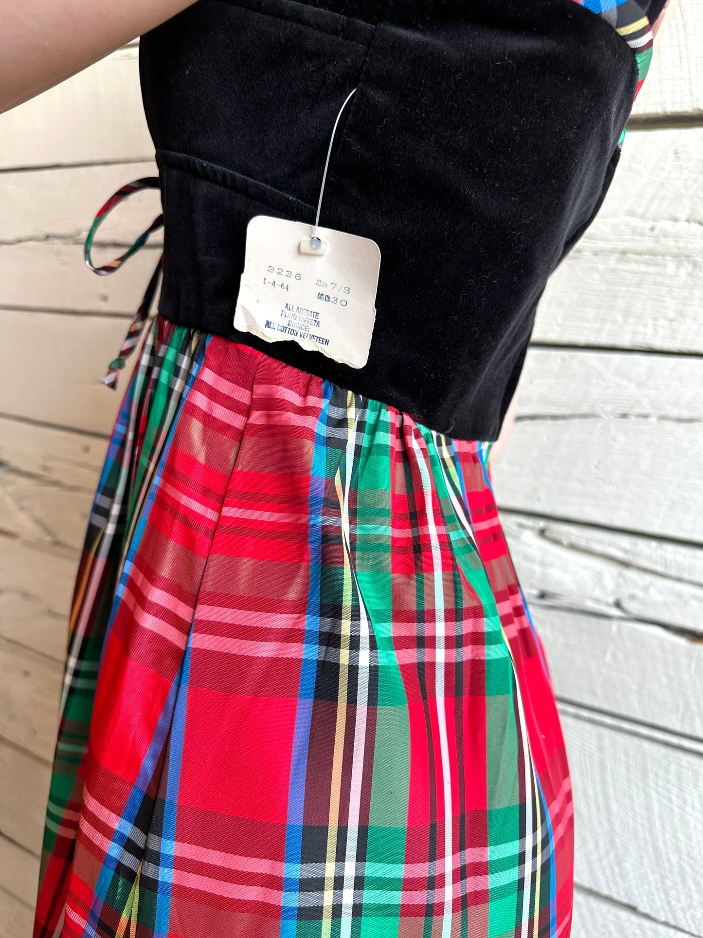 1970s Lanz deadstock velvet and plaid dress