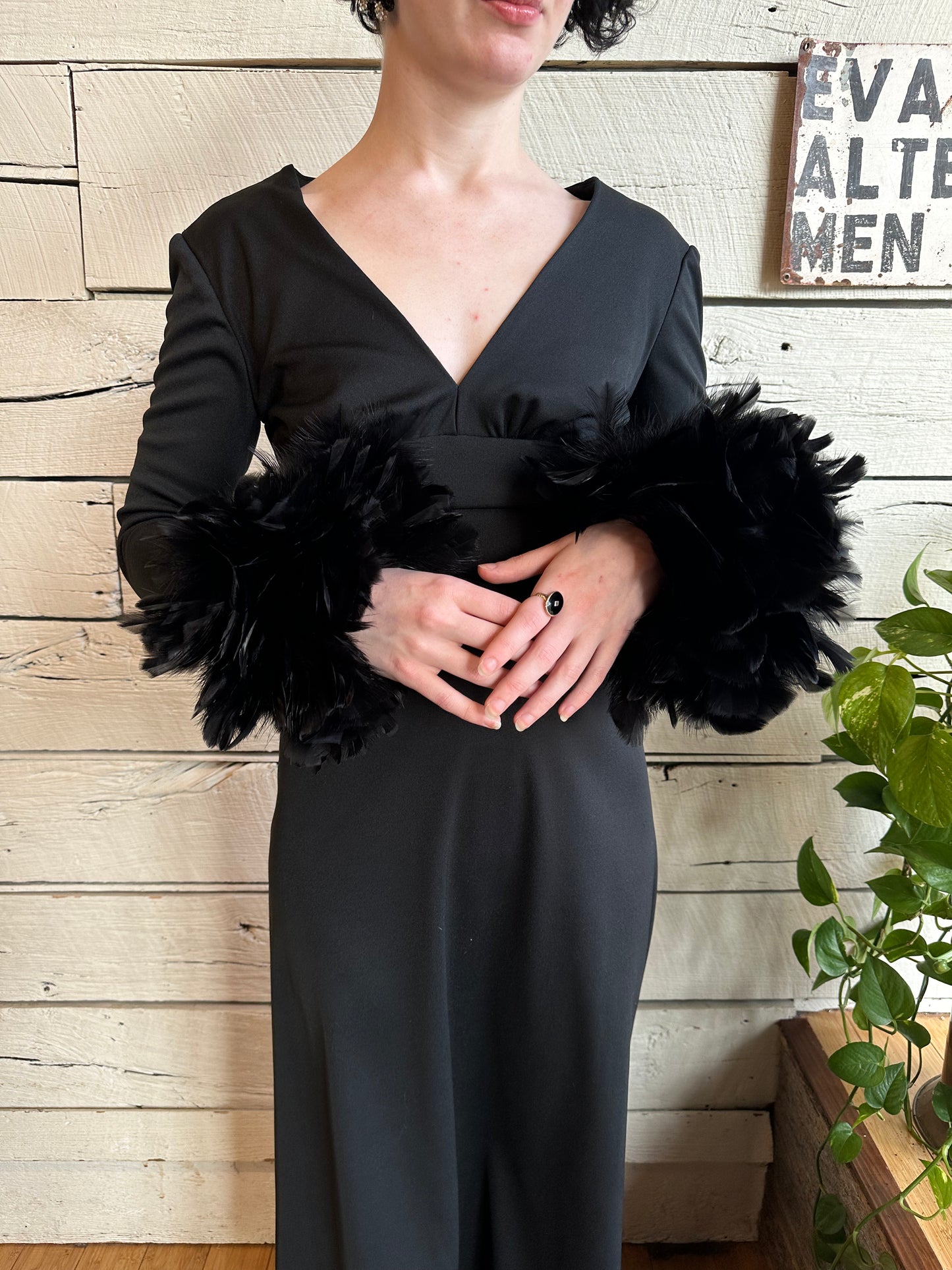 1970s feather cuff dress