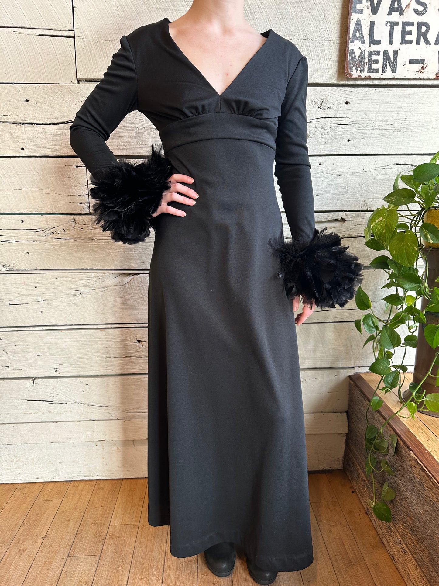 1970s feather cuff dress