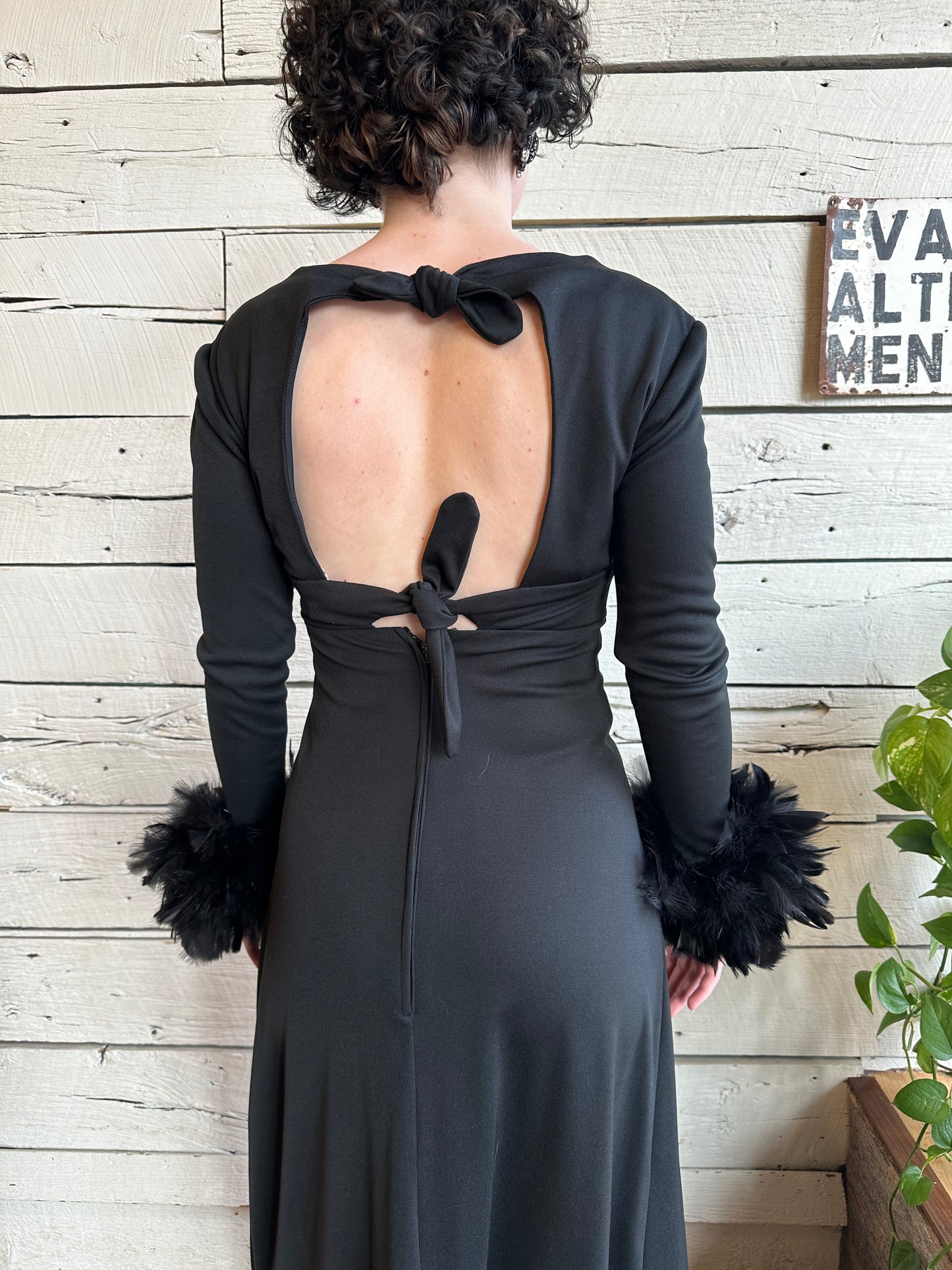 1970s feather cuff dress