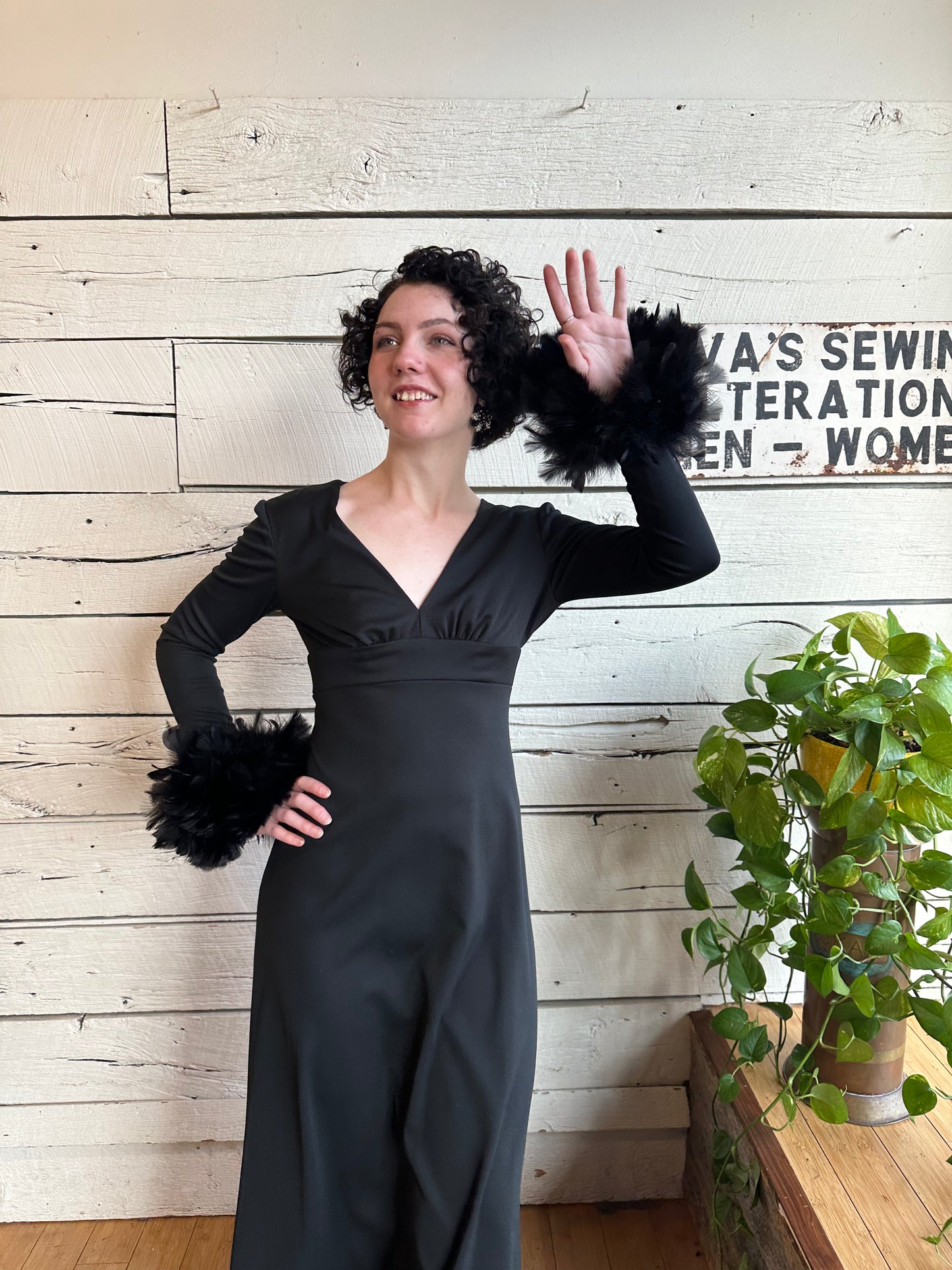 1970s feather cuff dress