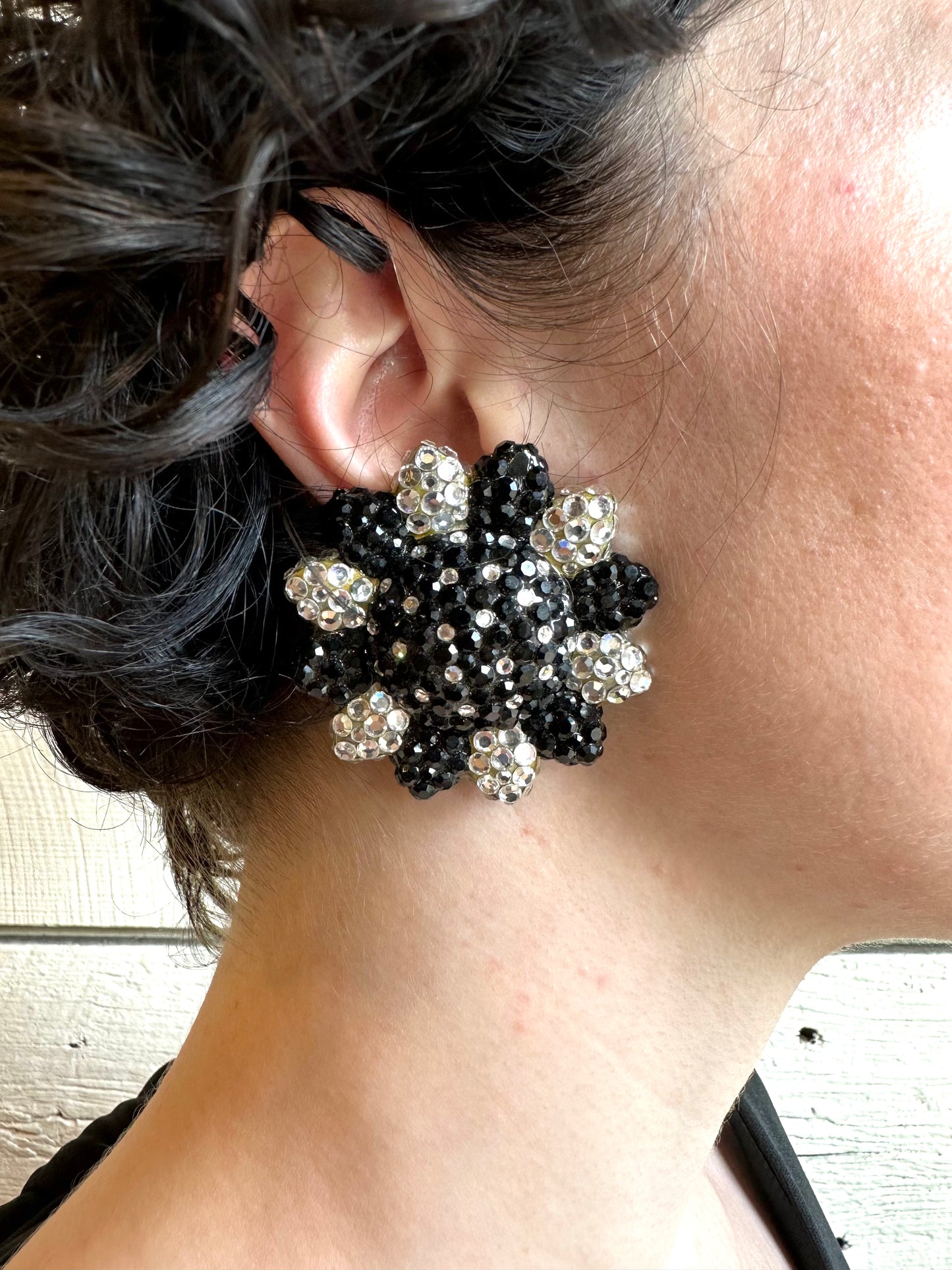 1980s Richard Kerr snowflake rhinestone clip-on earrings