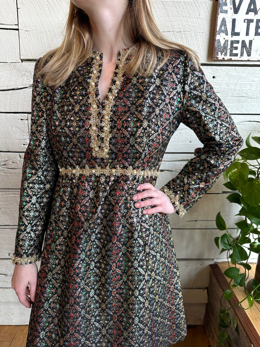 1960s multicolored brocade dress