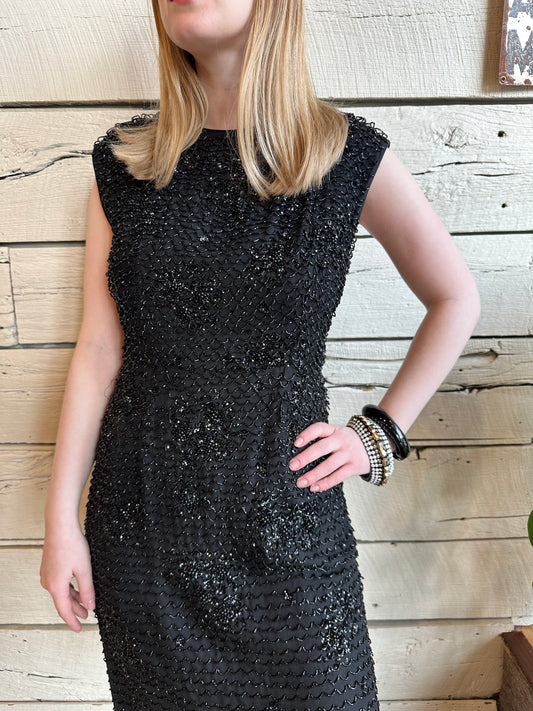 1960s black beaded dress by Royal Lynn